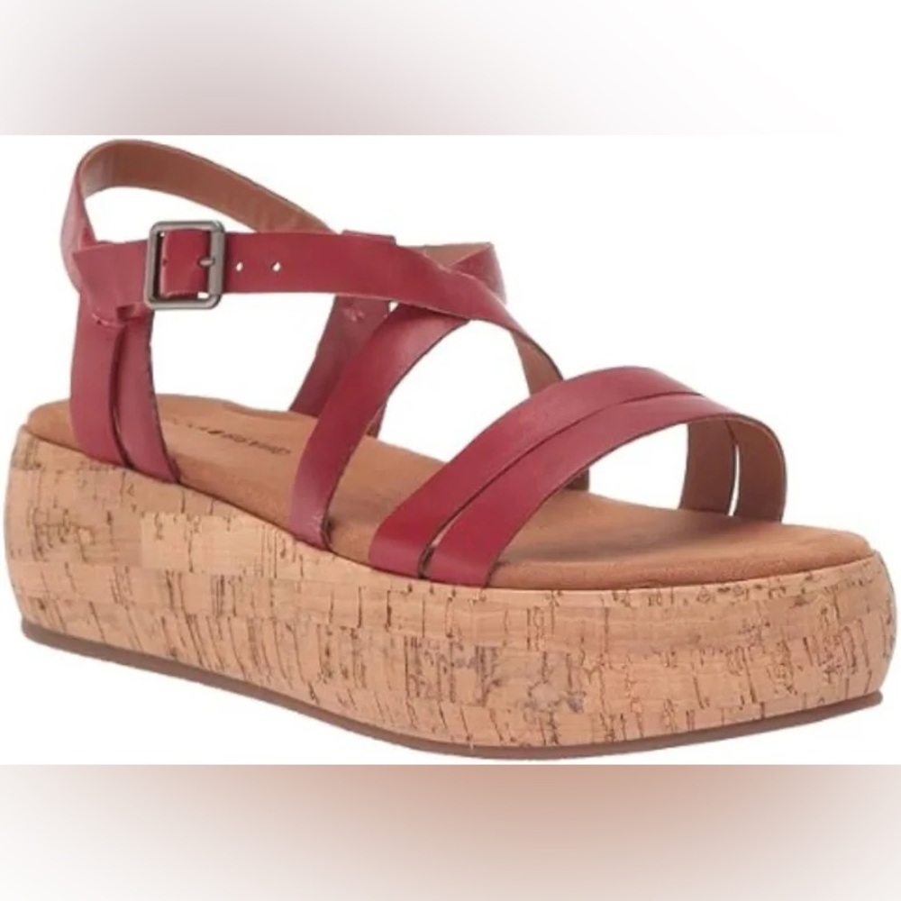 Lucky Brand Jacobean Salsa Red Leather Cork Platform Sandals Size 8.5 NWOT